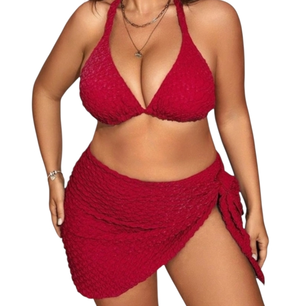 MAKEMECHIC - 1X RICHY Red Textured Bikini Set - Picture 3 of 14